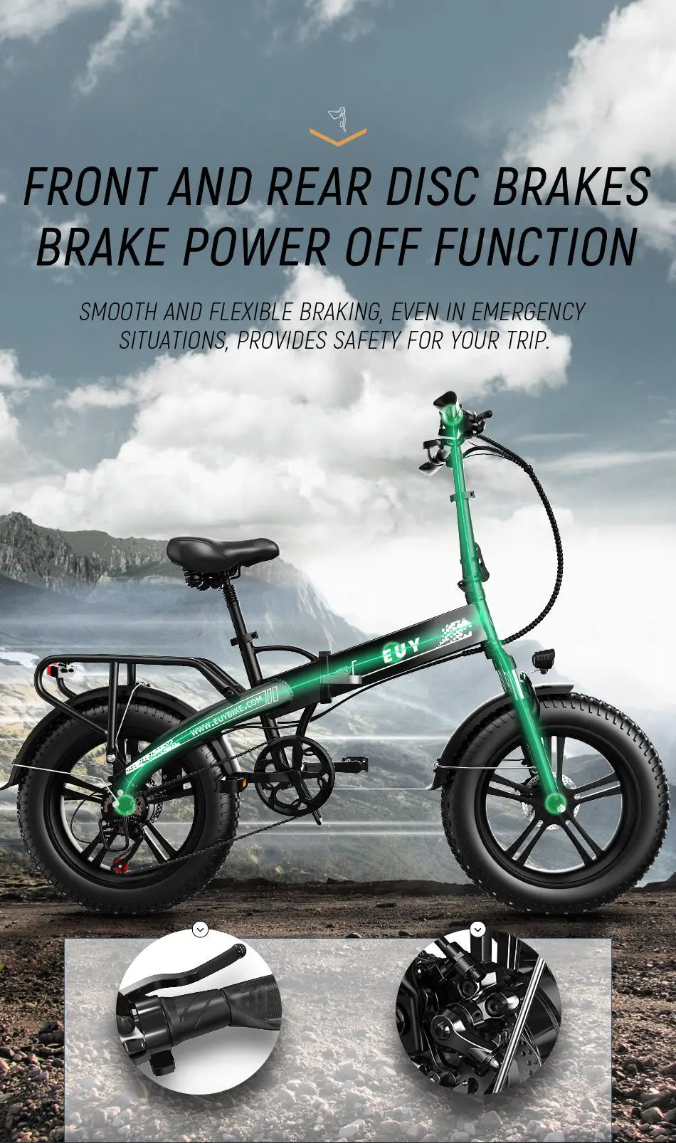Adult Electric Bike 750W Motor 20"*4.0" All Terrain Fat Tire Ebike with Samsung 48V 12.8Ah Lithium Battery Doba
